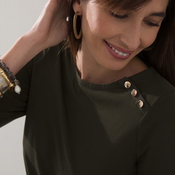 Chico’s Dark Green Touch of Cool Hardware Tunic Size XL - Picture 2 of 13